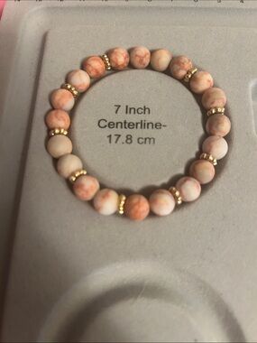 🤍Peach Marble Beaded Stretch Bracelet with Gold Accents